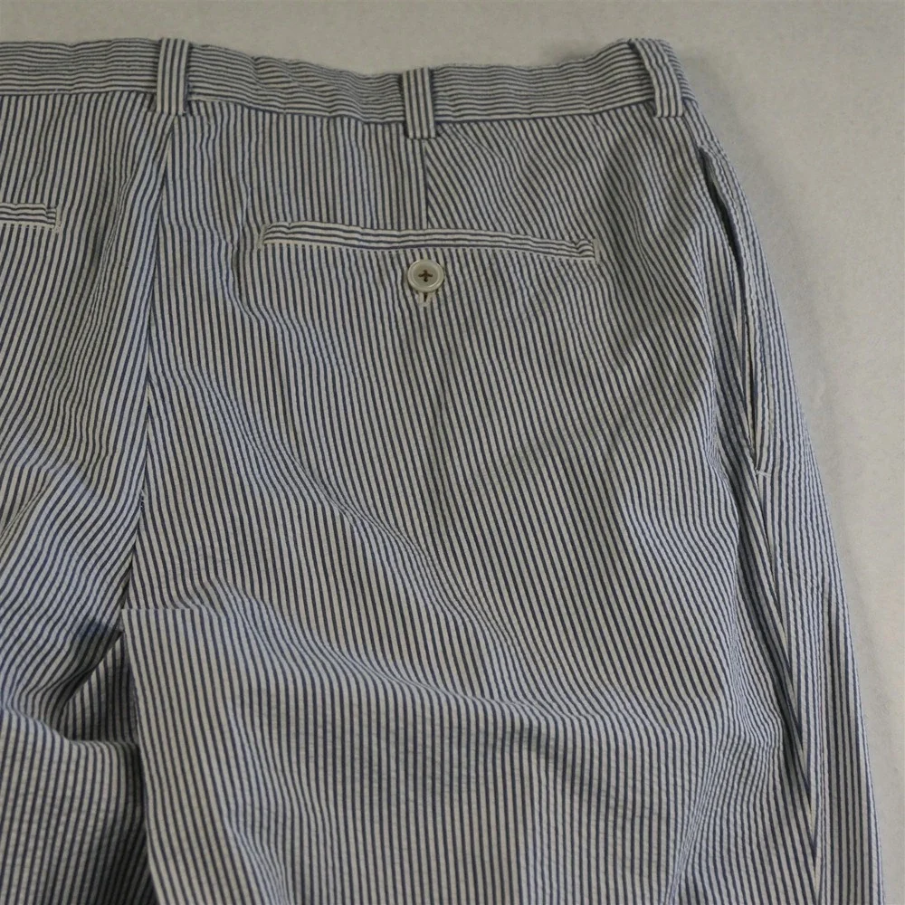 Brooks Brothers‎ 33x30 Blue White Striped Seersucker Elliot Pleated Mens Pants